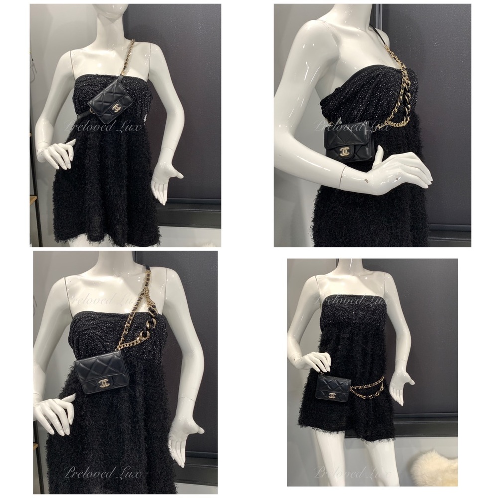 Authentic CHANEL Black Lambskin Mini Clutch Belt Waist Bag Gold Hardware - Picture 12 of 15